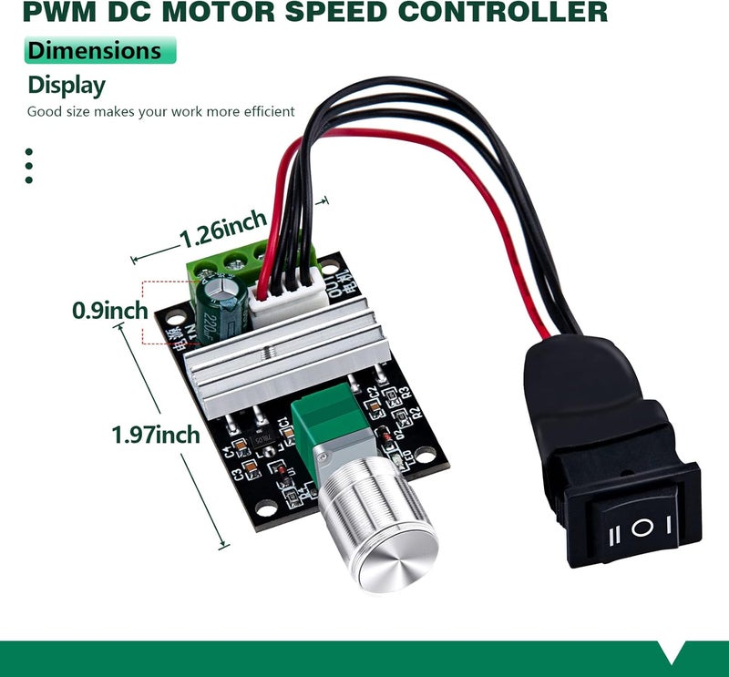 ALEDECO PWM Motor Speed Controller, Forward Reverse, 1203BB DC 28V 24V 12V 6V 3A 80W with Adjustable Reversible Knob Switch DC Motor Driver - Image 3